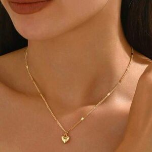 New Elegant Goldtone Puffy Heart Necklace Delicate and Dainty
